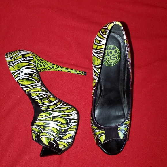 Too Fast Brand Smokin High Heel Shoes green zombie - Picture 4 of 13